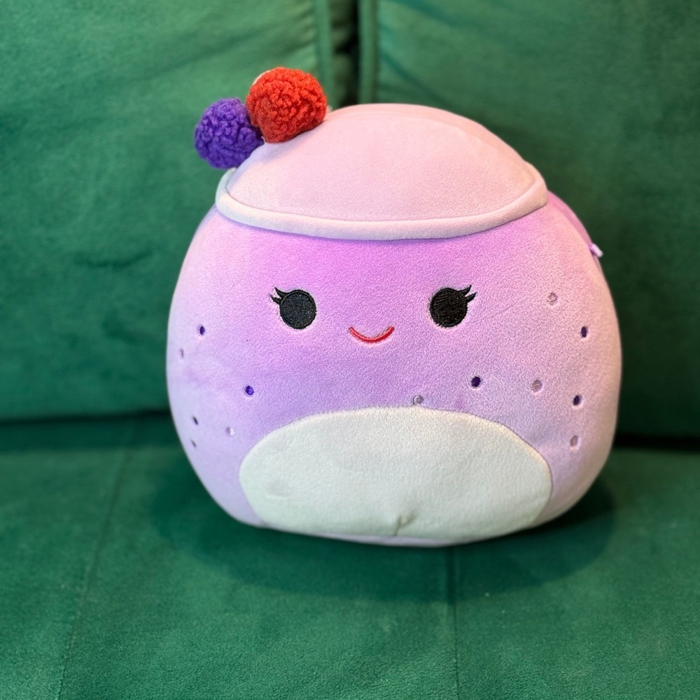 Squishmallow Aika Purple Boba Tea Plush with Pom Poms‎ 8 inch